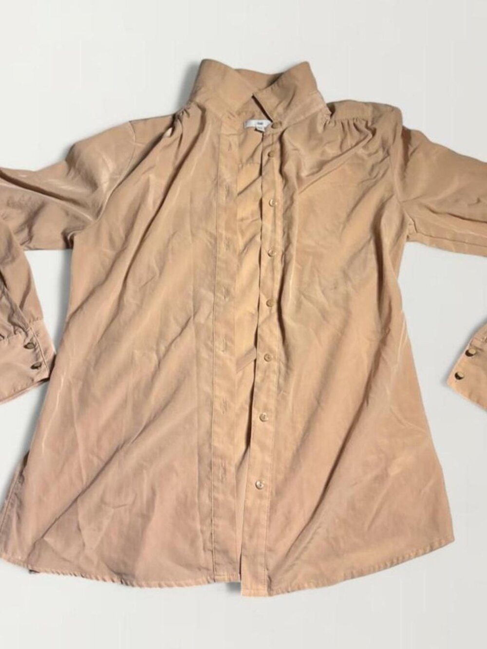 Gap satin puff shoulder blouse in tan / camel, women's size S 🤎